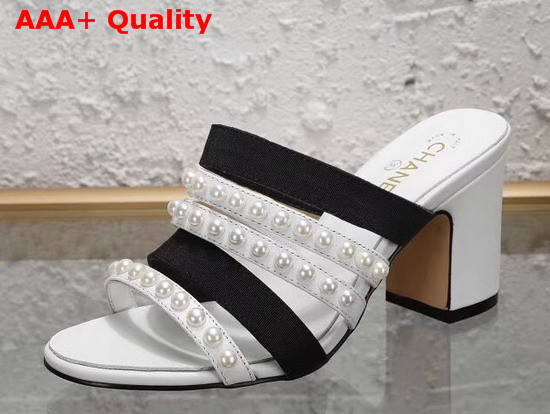 Chanel Mules Lambskin and Laminated Lambskin White G35381 Replica