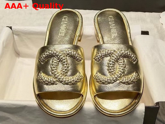 Chanel Mules Laminated Lambskin Gold G35532 Replica