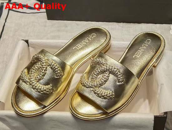 Chanel Mules Laminated Lambskin Gold G35532 Replica