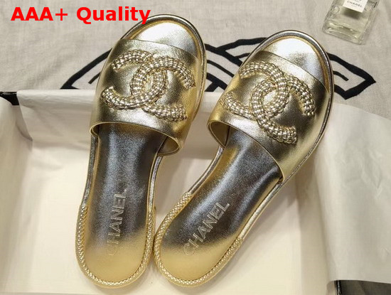 Chanel Mules Laminated Lambskin Gold G35532 Replica