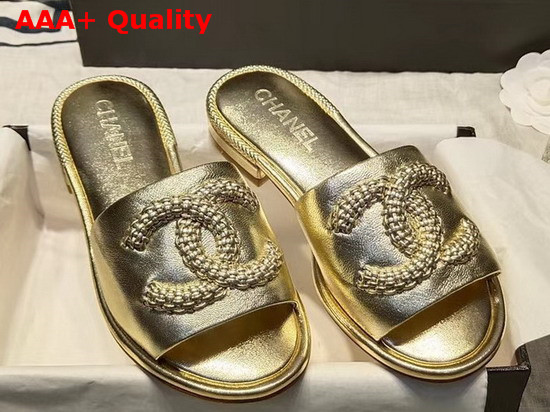 Chanel Mules Laminated Lambskin Gold G35532 Replica