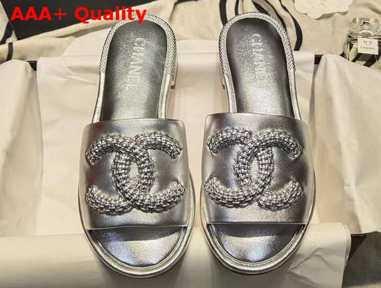 Chanel Mules Laminated Lambskin Silver G35532 Replica