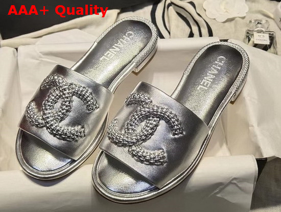 Chanel Mules Laminated Lambskin Silver G35532 Replica