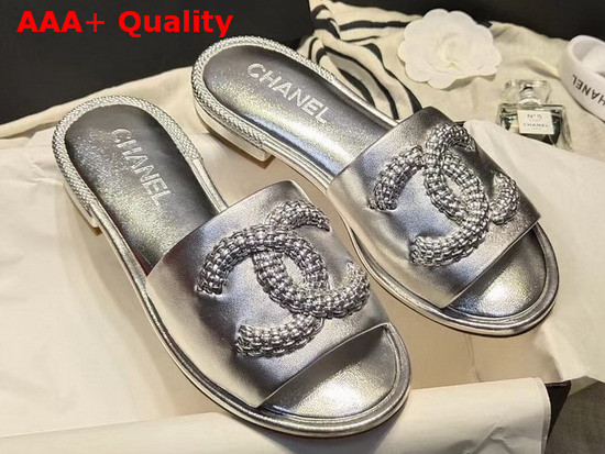 Chanel Mules Laminated Lambskin Silver G35532 Replica