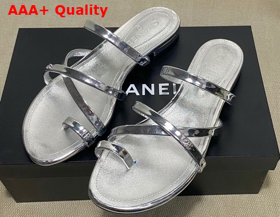 Chanel Mules Metallic Silver Leather G37274 Replica