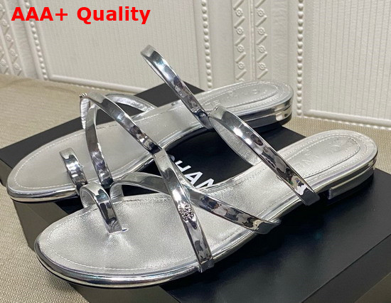 Chanel Mules Metallic Silver Leather G37274 Replica