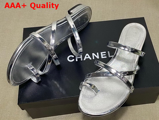 Chanel Mules Metallic Silver Leather G37274 Replica