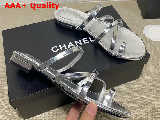 Chanel Mules Metallic Silver Leather G37274 Replica