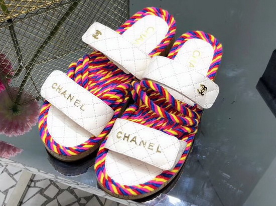 Chanel Mules Multicolor Cord and White Lambskin G34603