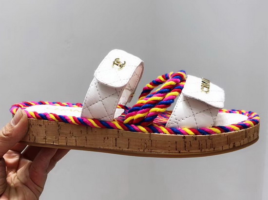 Chanel Mules Multicolor Cord and White Lambskin G34603