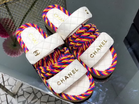 Chanel Mules Multicolor Cord and White Lambskin G34603