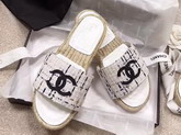 Chanel Mules Tweed and Grosgrain White Beige and Black G34067