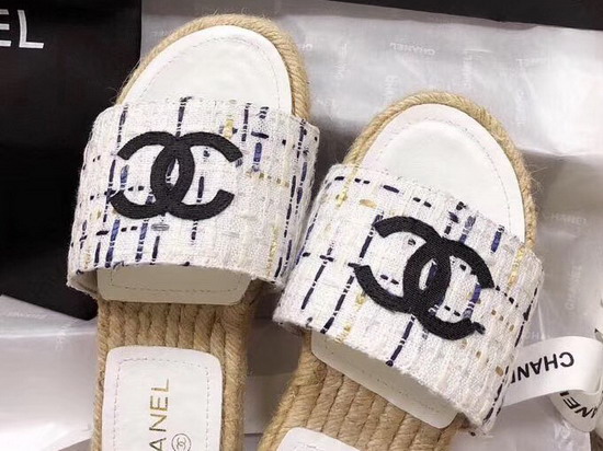 Chanel Mules Tweed and Grosgrain White Beige and Black G34067