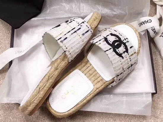 Chanel Mules Tweed and Grosgrain White Beige and Black G34067