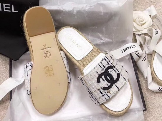 Chanel Mules Tweed and Grosgrain White Beige and Black G34067