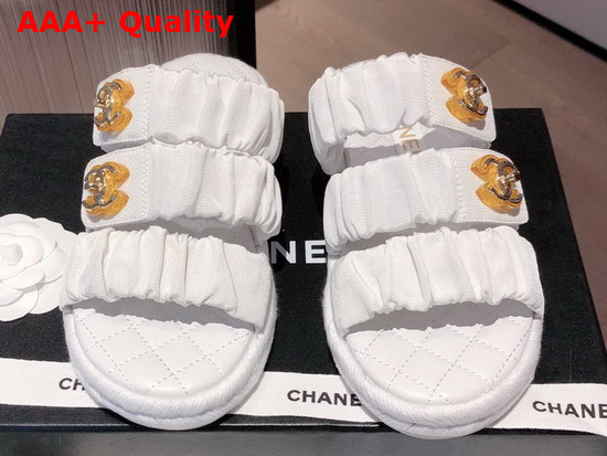 Chanel Mules White Fabric and Lambskin Replica