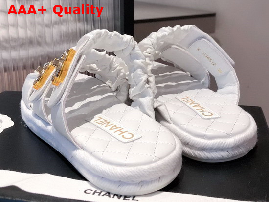 Chanel Mules White Fabric and Lambskin Replica