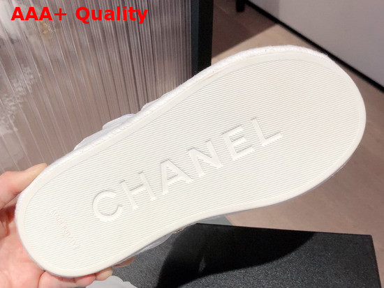 Chanel Mules White Fabric and Lambskin Replica