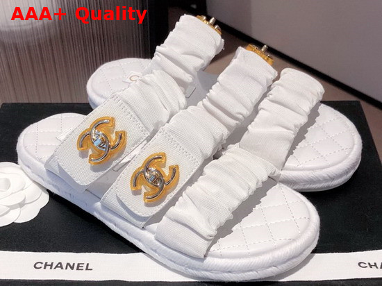 Chanel Mules White Fabric and Lambskin Replica