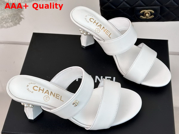 Chanel Mules White Lambskin and Iimitation Pearls Ref G45685 Replica