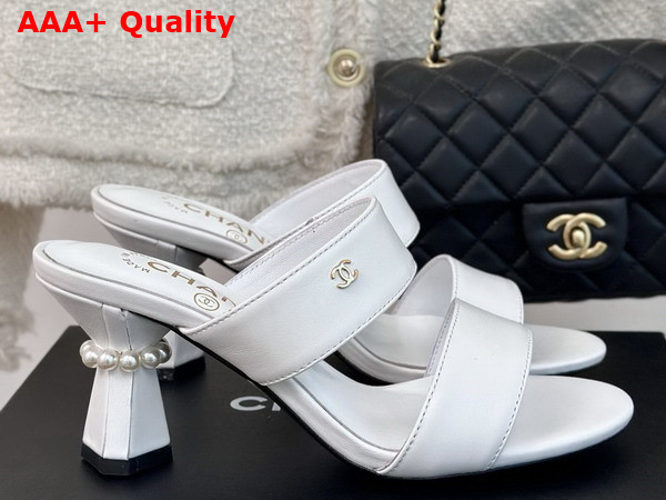 Chanel Mules White Lambskin and Iimitation Pearls Ref G45685 Replica