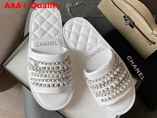 Chanel Mules White Lambskin and Pearls Replica