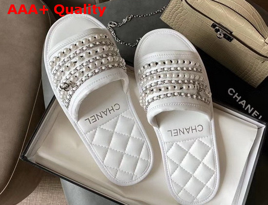 Chanel Mules White Lambskin and Pearls Replica