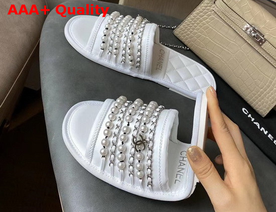 Chanel Mules White Lambskin and Pearls Replica