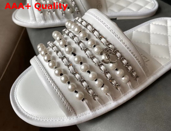 Chanel Mules White Lambskin and Pearls Replica