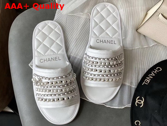 Chanel Mules White Lambskin and Pearls Replica