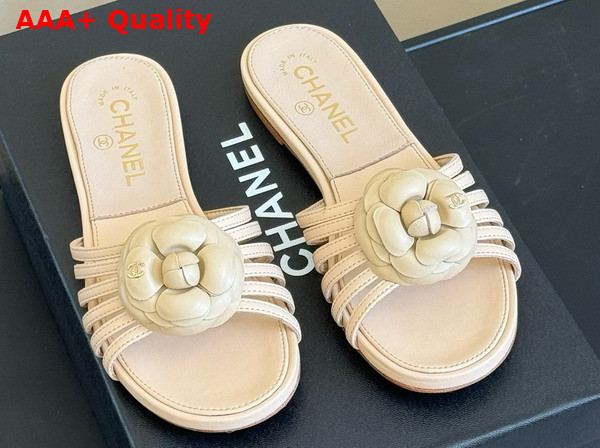 Chanel Mules in Beige Lambskin with Flower Replica