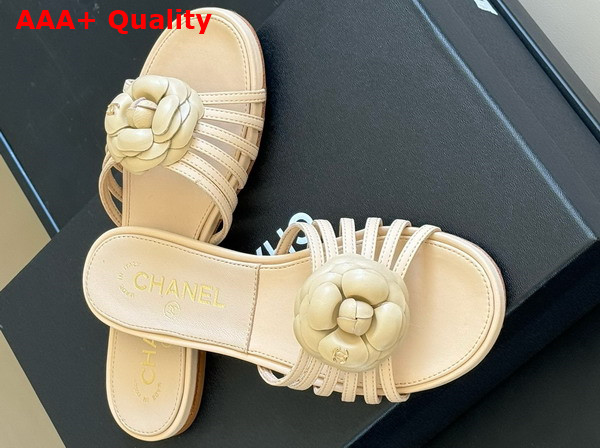 Chanel Mules in Beige Lambskin with Flower Replica