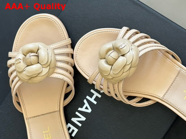 Chanel Mules in Beige Lambskin with Flower Replica