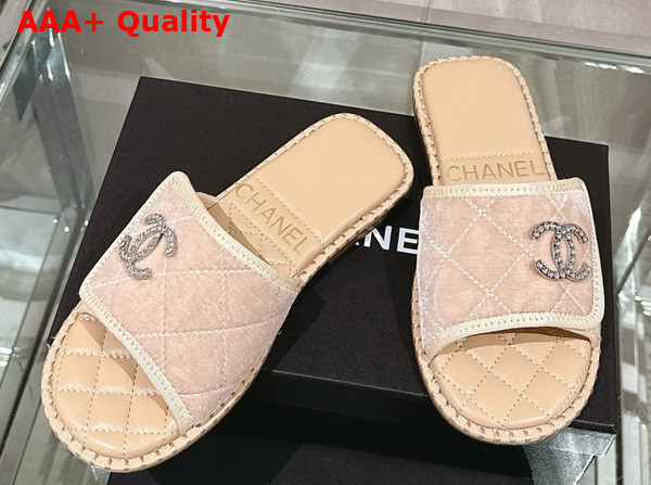 Chanel Mules in Beige Velvet Replica