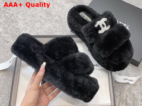 Chanel Mules in Black Lamb Wool Replica