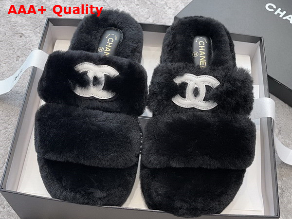 Chanel Mules in Black Lamb Wool Replica