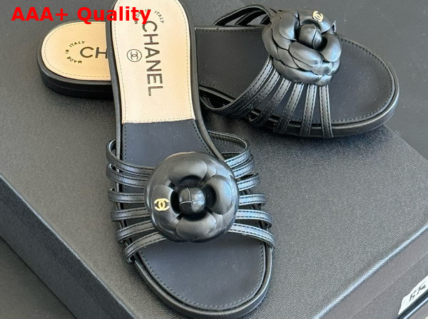 Chanel Mules in Black Lambskin with Flower Replica