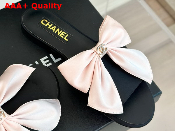 Chanel Mules in Black Satin with Pink Satin Bow Replica