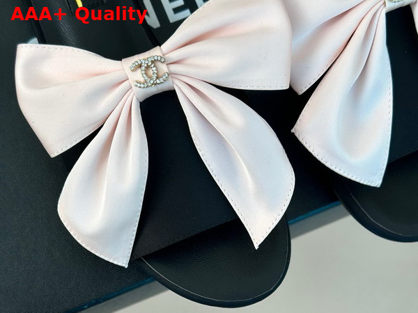 Chanel Mules in Black Satin with Pink Satin Bow Replica