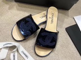 Chanel Mules in Blue Metallic Calfskin and Grosgrain G34067