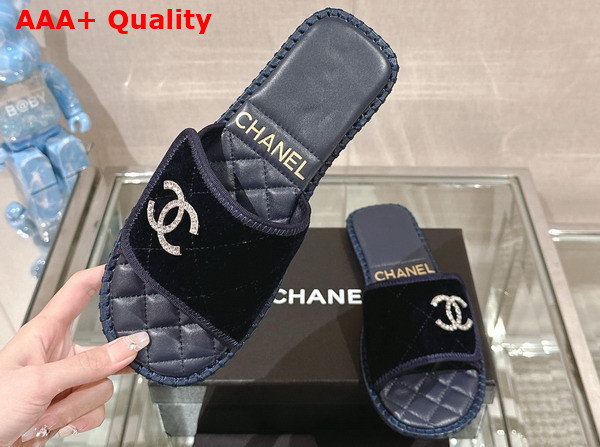 Chanel Mules in Blue Velvet Replica