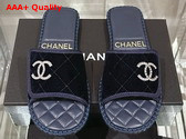 Chanel Mules in Blue Velvet Replica