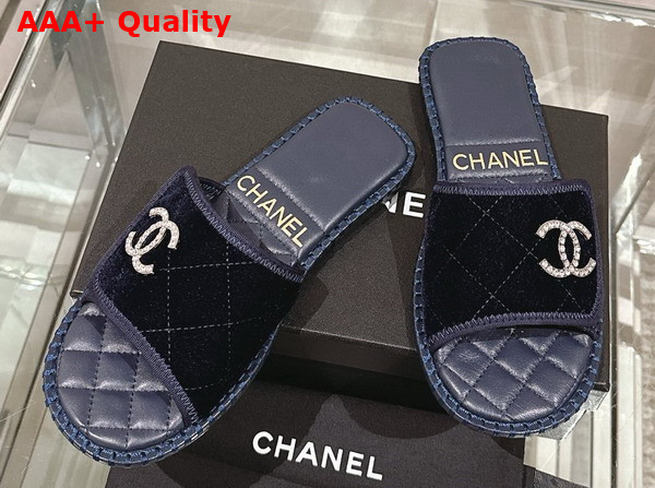 Chanel Mules in Blue Velvet Replica