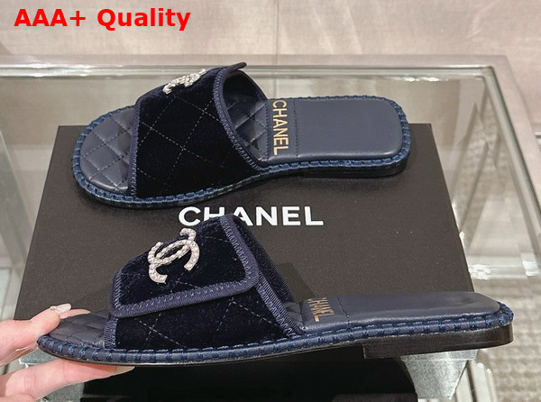 Chanel Mules in Blue Velvet Replica