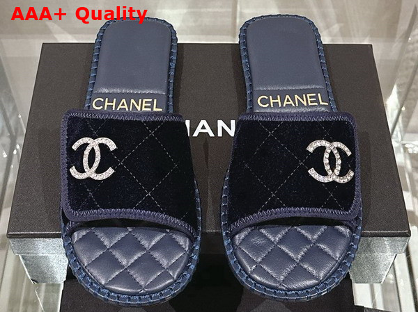 Chanel Mules in Blue Velvet Replica