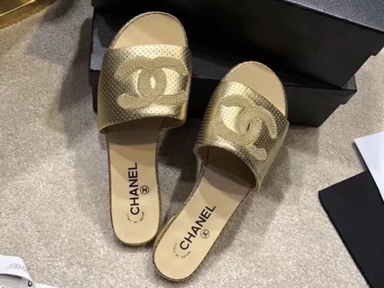 Chanel Mules in Gold Dotted Metallic Calfskin G34067