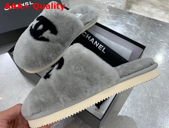 Chanel Mules in Gray Shearling Replica