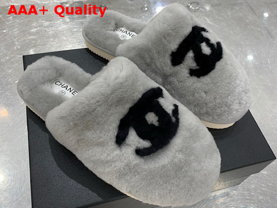 Chanel Mules in Gray Shearling Replica