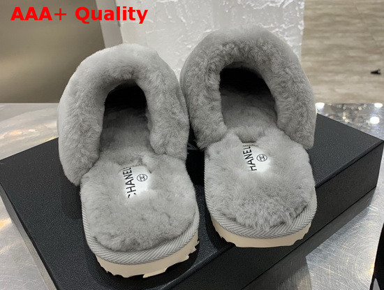 Chanel Mules in Gray Shearling Replica