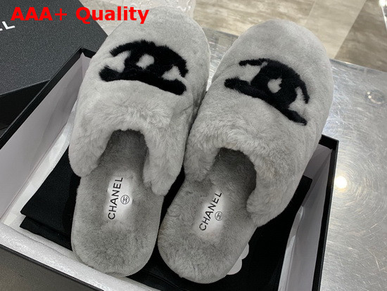 Chanel Mules in Gray Shearling Replica